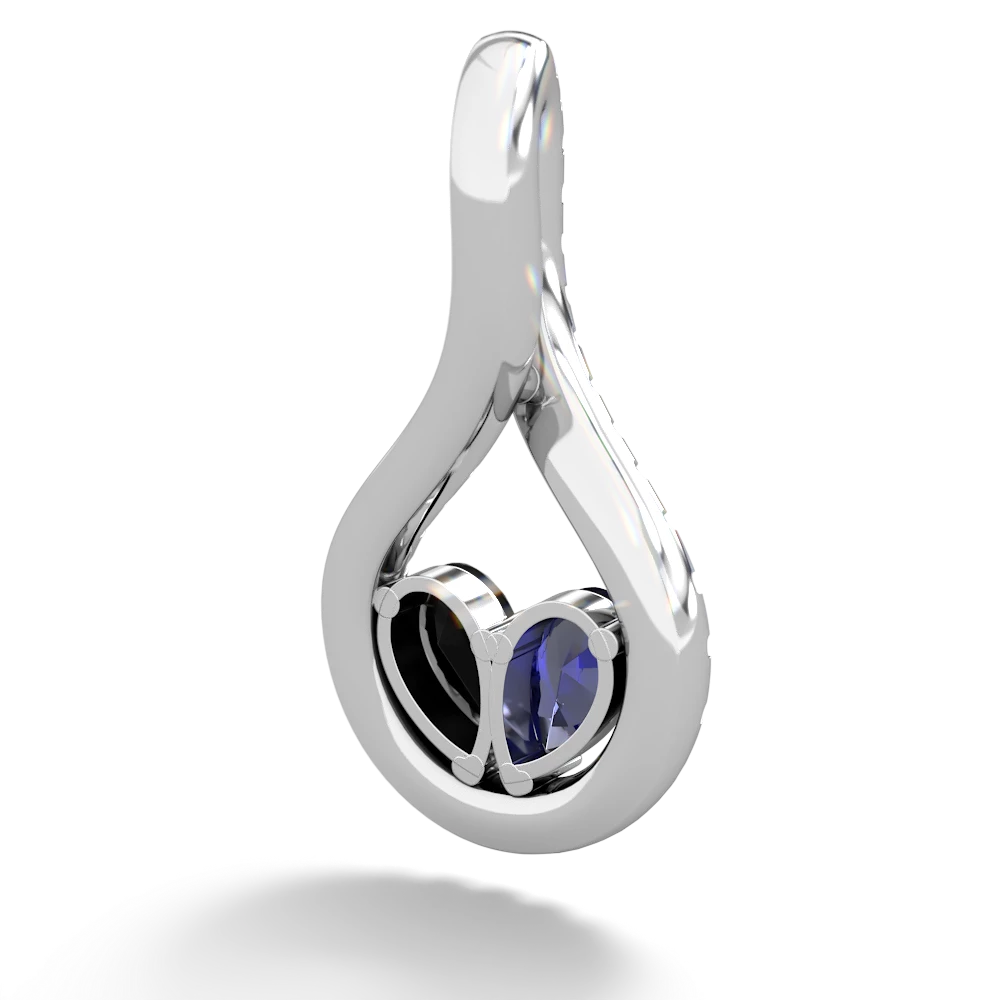 Lab Sapphire Pave Twist 'One Heart' 14K White Gold pendant P5360