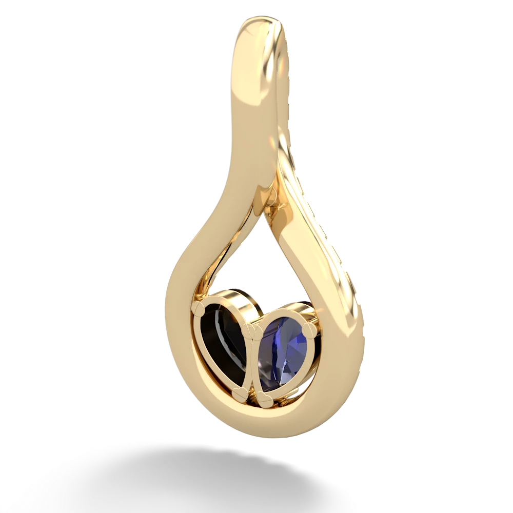 Lab Sapphire Pave Twist 'One Heart' 14K Yellow Gold pendant P5360