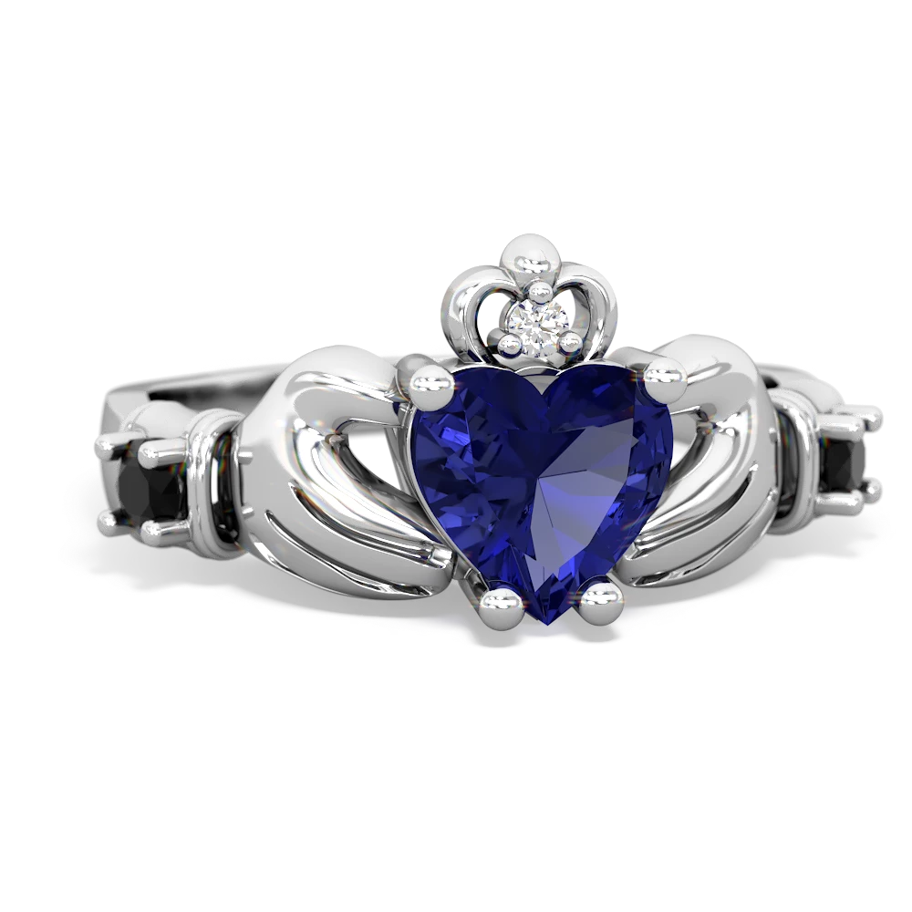 Lab Sapphire Claddagh Keepsake 14K White Gold ring R5245