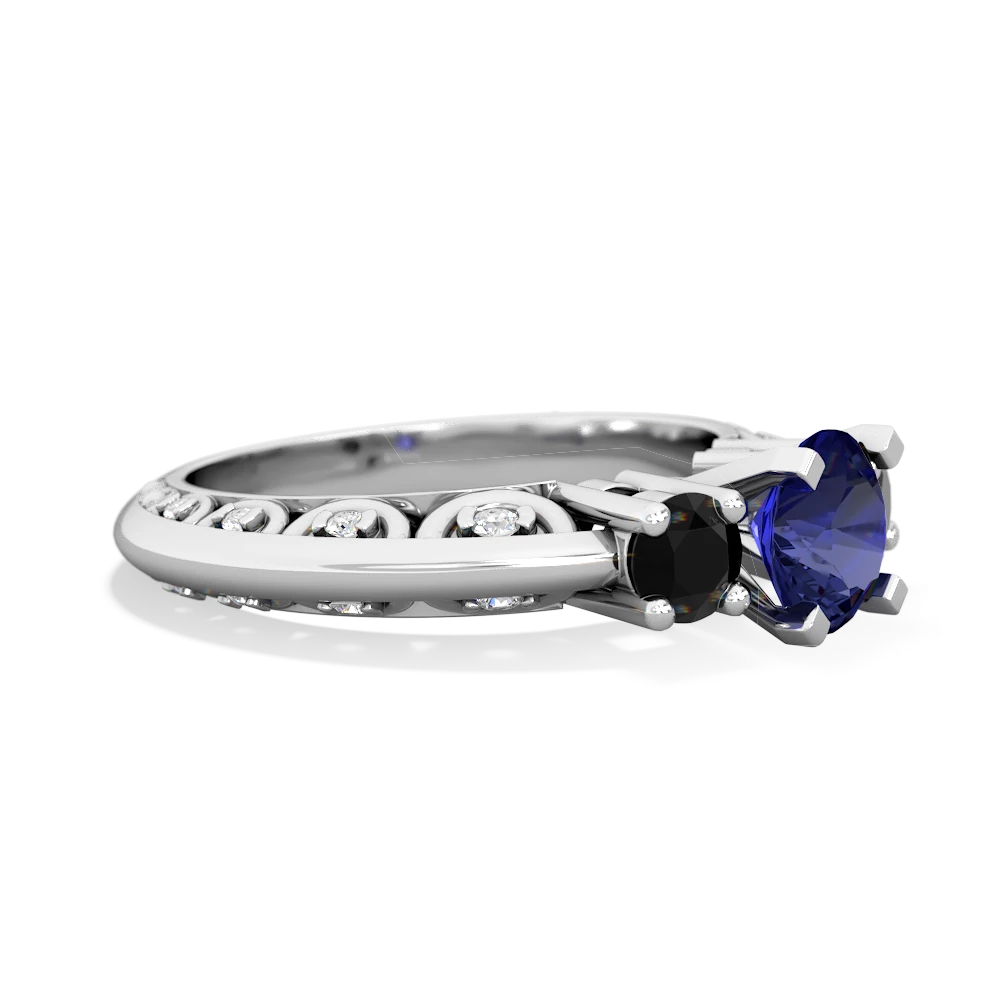 Lab Sapphire Art Deco Eternal Embrace Engagement 14K White Gold ring C2003