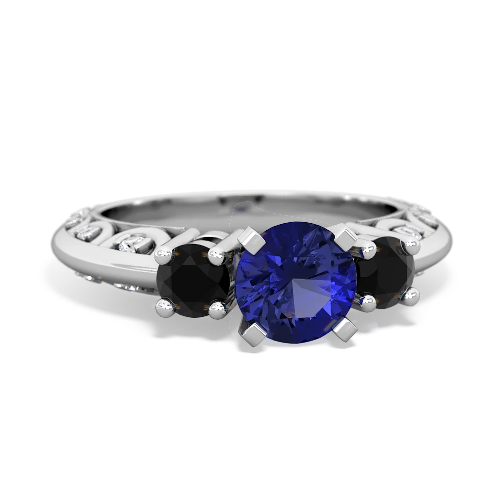 Lab Sapphire Art Deco Eternal Embrace Engagement 14K White Gold ring C2003