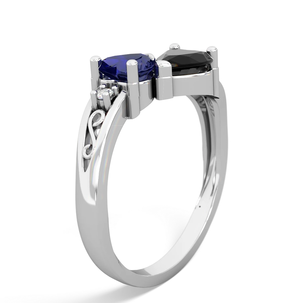 Lab Sapphire Snuggling Hearts 14K White Gold ring R2178