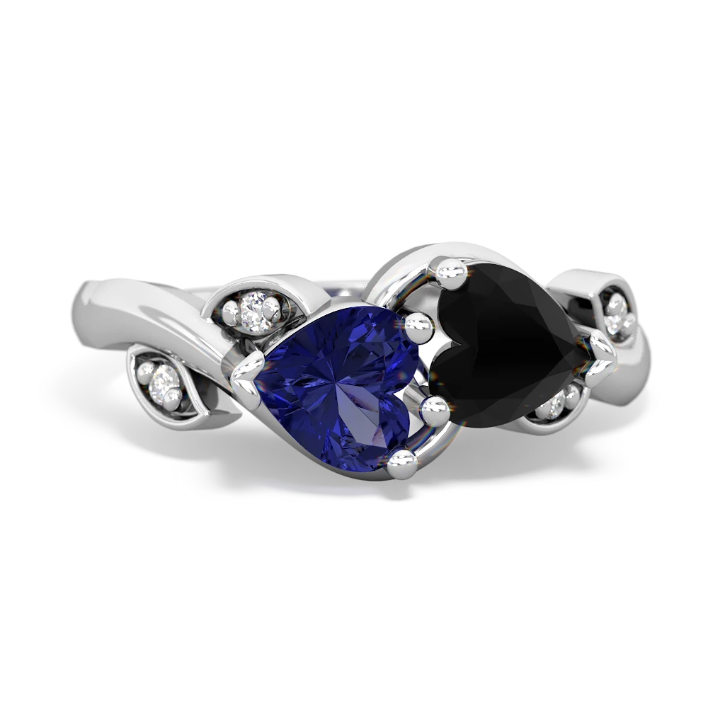 Lab Sapphire Floral Elegance 14K White Gold ring R5790