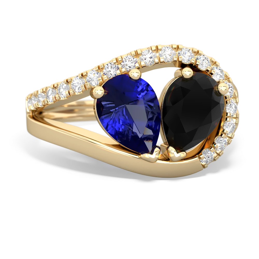 Lab Sapphire Nestled Heart Keepsake 14K Yellow Gold ring R5650