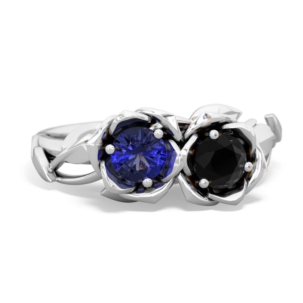 Lab Sapphire Rose Garden 14K White Gold ring R5510