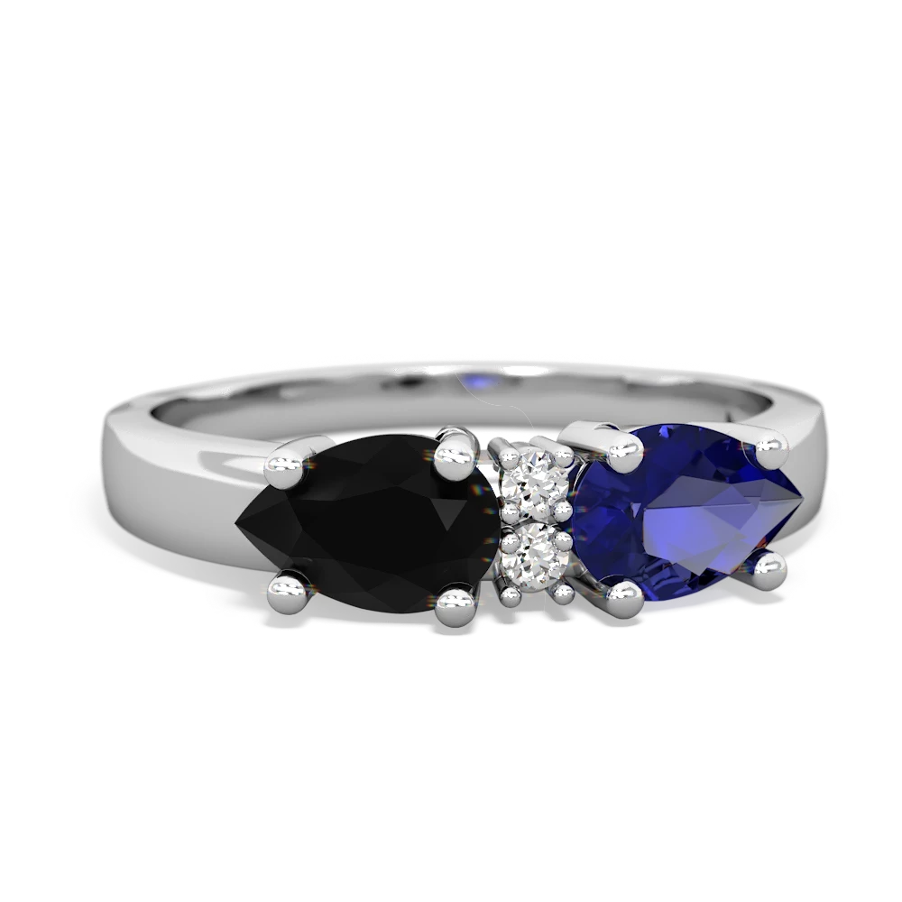 Lab Sapphire Pear Bowtie 14K White Gold ring R0865