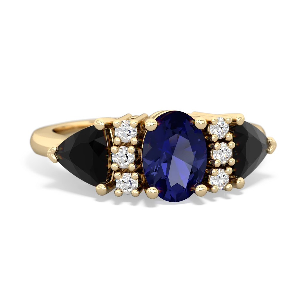 Lab Sapphire Antique Style Three Stone 14K Yellow Gold ring R2186