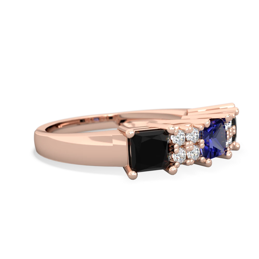 Lab Sapphire Three Stone Diamond Cluster 14K Rose Gold ring R2592