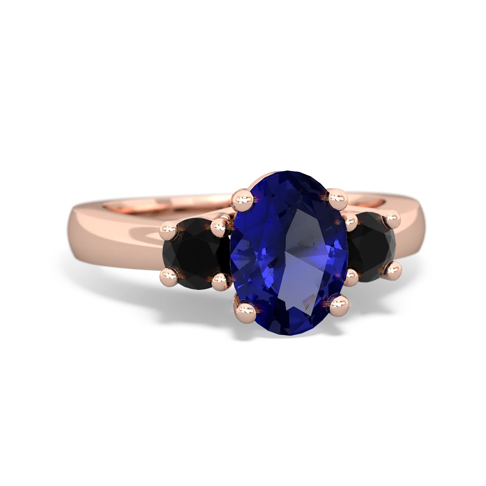 Lab Sapphire Three Stone Oval Trellis 14K Rose Gold ring R4024