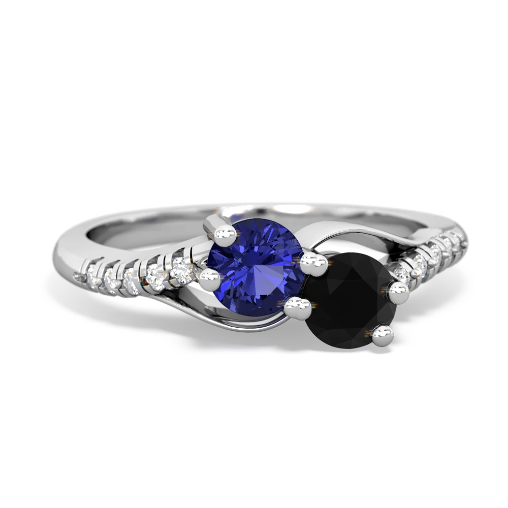 Lab Sapphire Infinity Pave Two Stone 14K White Gold ring R5285