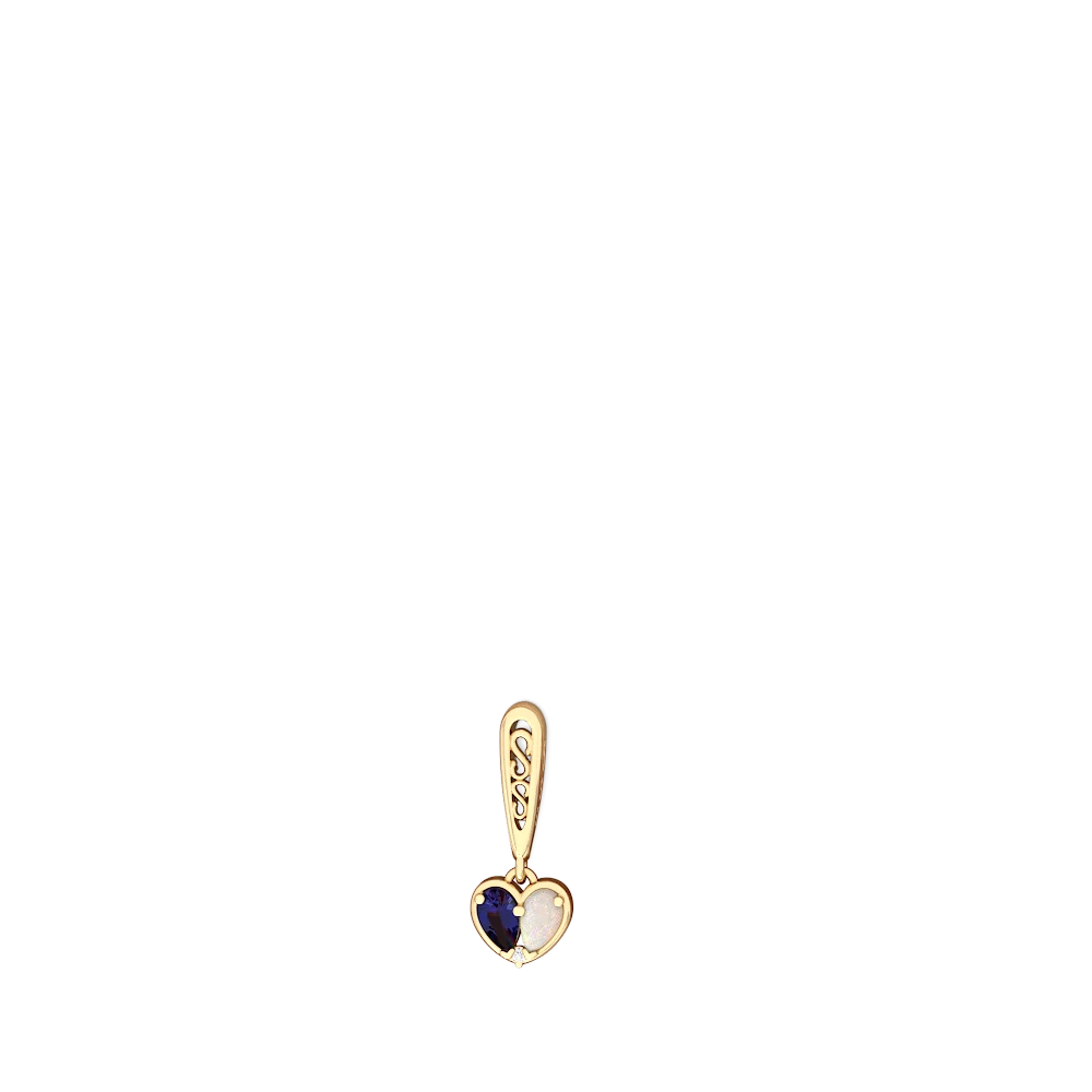 Lab Sapphire Filligree Heart 14K Yellow Gold earrings E5070