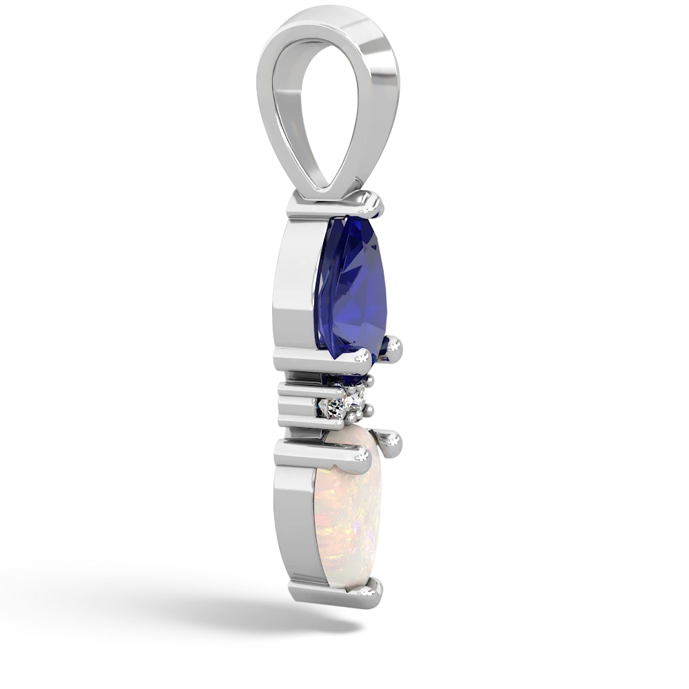 Lab Sapphire Bowtie Drop 14K White Gold pendant P0865