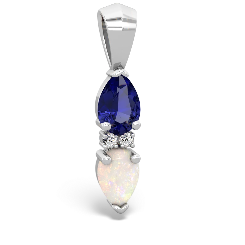 Lab Sapphire Bowtie Drop 14K White Gold pendant P0865