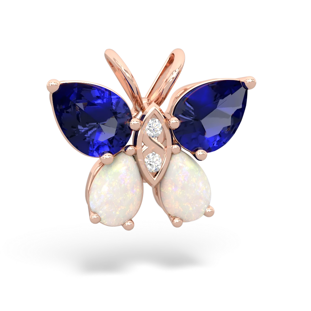 Lab Sapphire Butterfly 14K Rose Gold pendant P2215