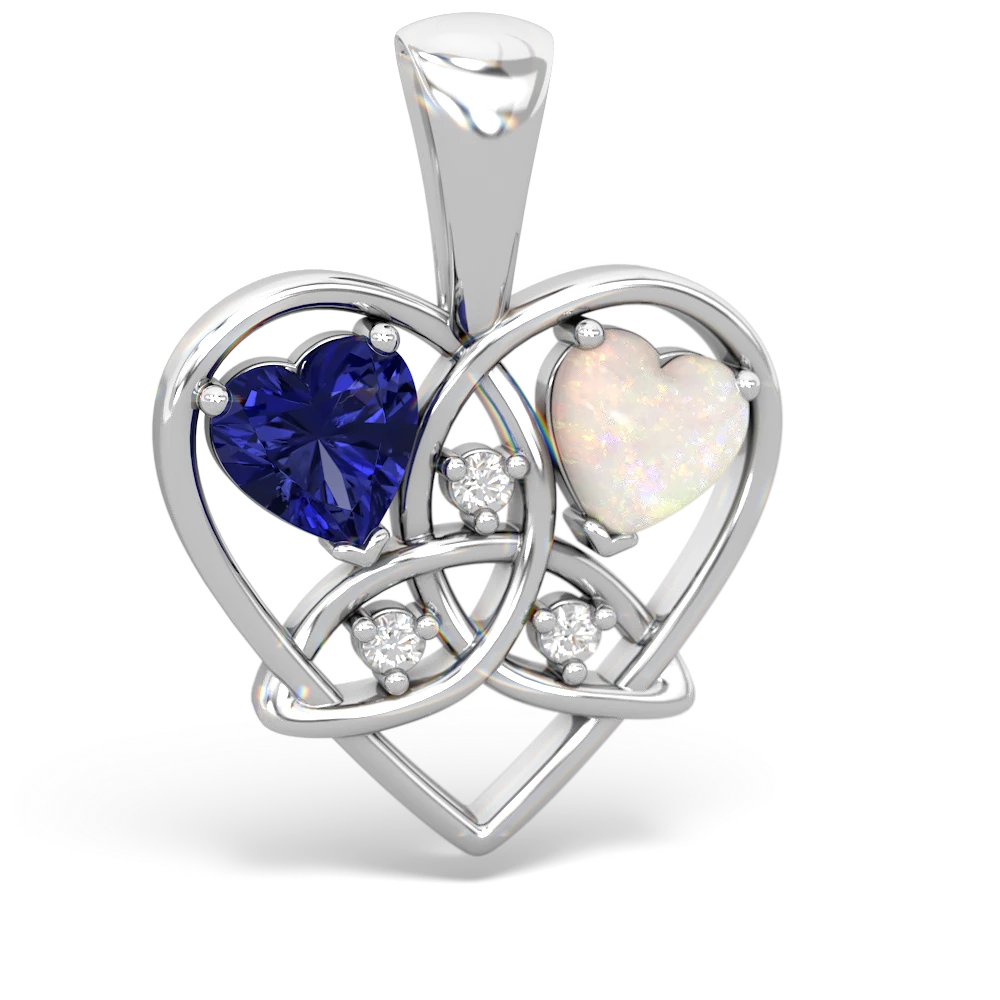 Lab Sapphire Celtic Trinity Heart 14K White Gold pendant P5331