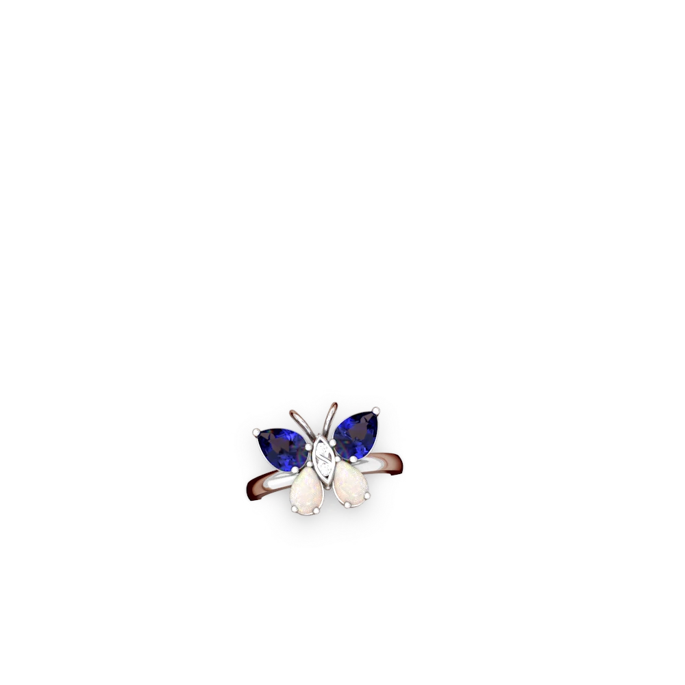 Lab Sapphire Butterfly 14K White Gold ring R2215