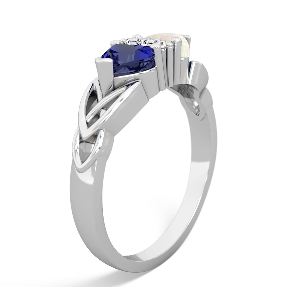 Lab Sapphire Celtic Knot Double Heart 14K White Gold ring R5040