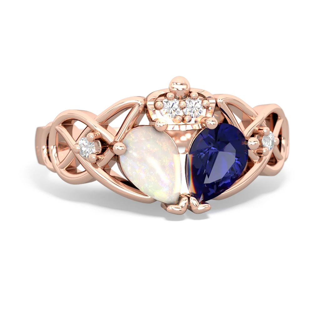 Lab Sapphire 'One Heart' Celtic Knot Claddagh 14K Rose Gold ring R5322