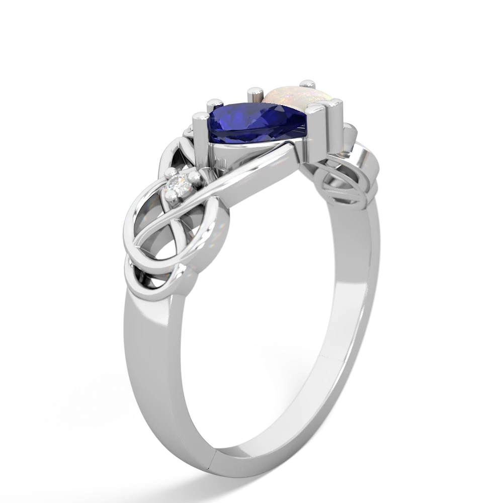 Lab Sapphire 'One Heart' Celtic Knot Claddagh 14K White Gold ring R5322