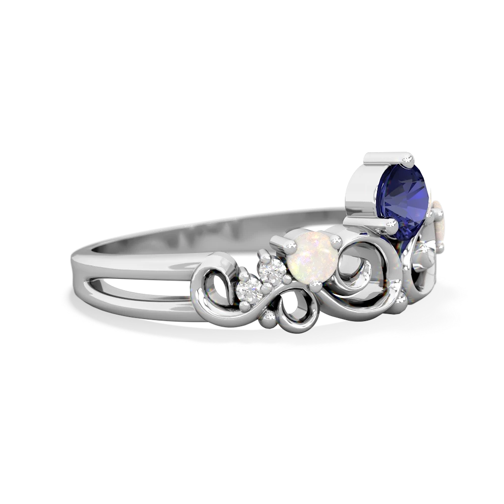 Lab Sapphire Crown Keepsake 14K White Gold ring R5740