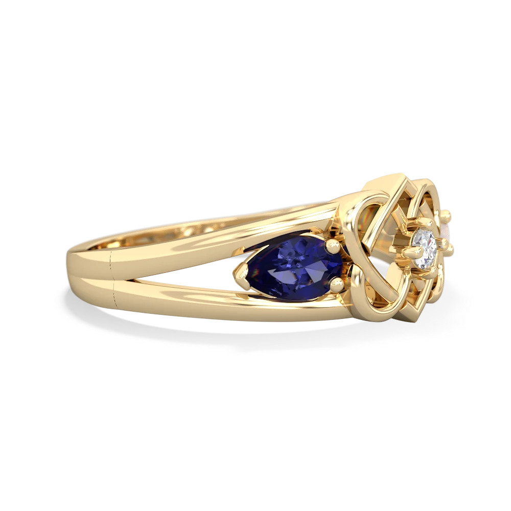 Lab Sapphire Hearts Intertwined 14K Yellow Gold ring R5880