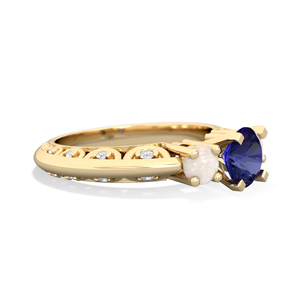 Lab Sapphire Art Deco Eternal Embrace Engagement 14K Yellow Gold ring C2003