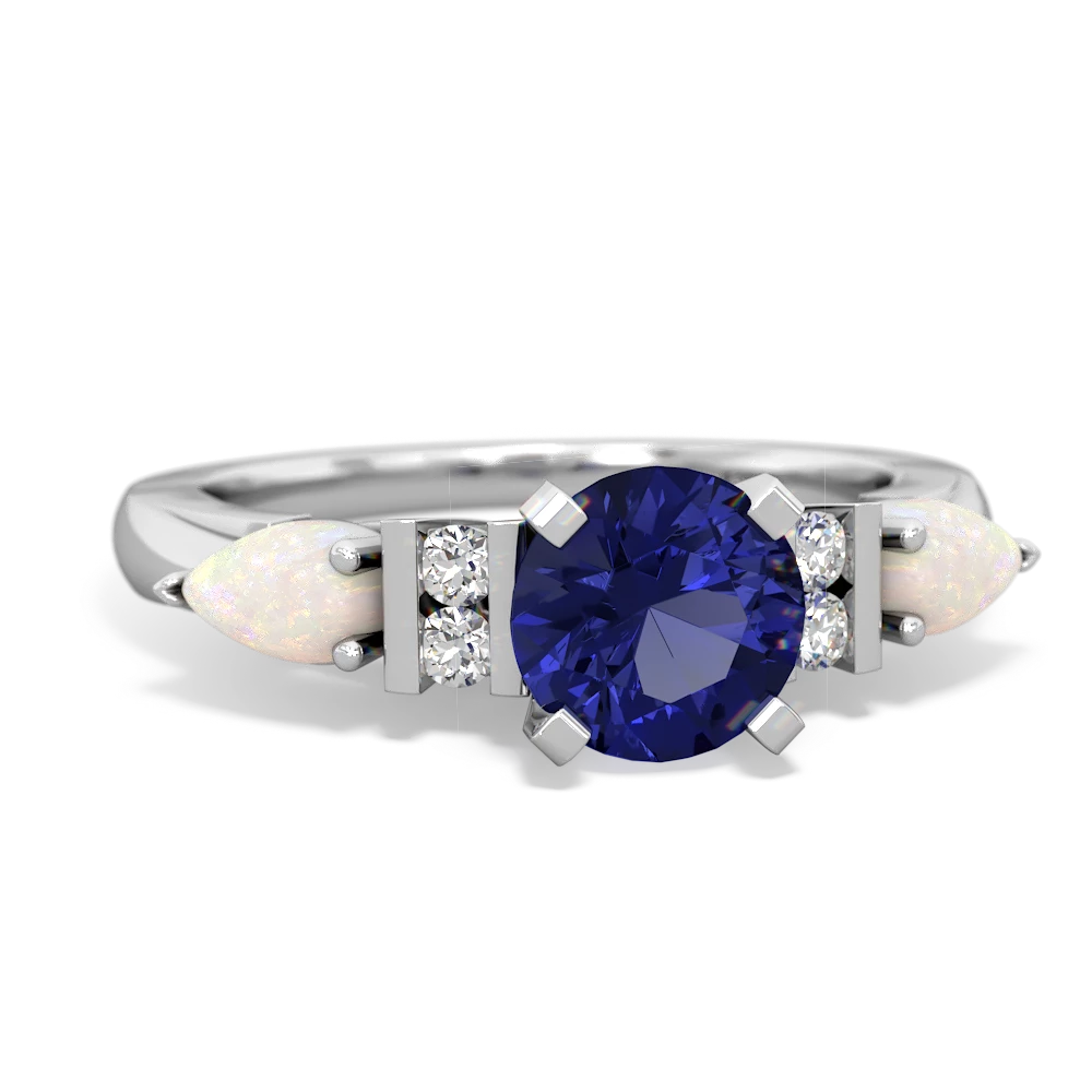 Lab Sapphire 6Mm Round Eternal Embrace Engagement 14K White Gold ring R2005