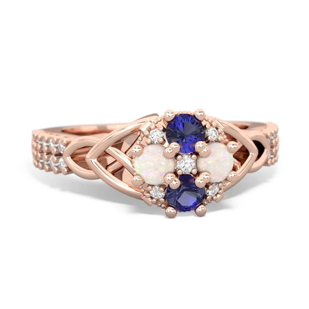 Lab Sapphire Celtic Knot Cluster Engagement 14K Rose Gold ring R26443RD