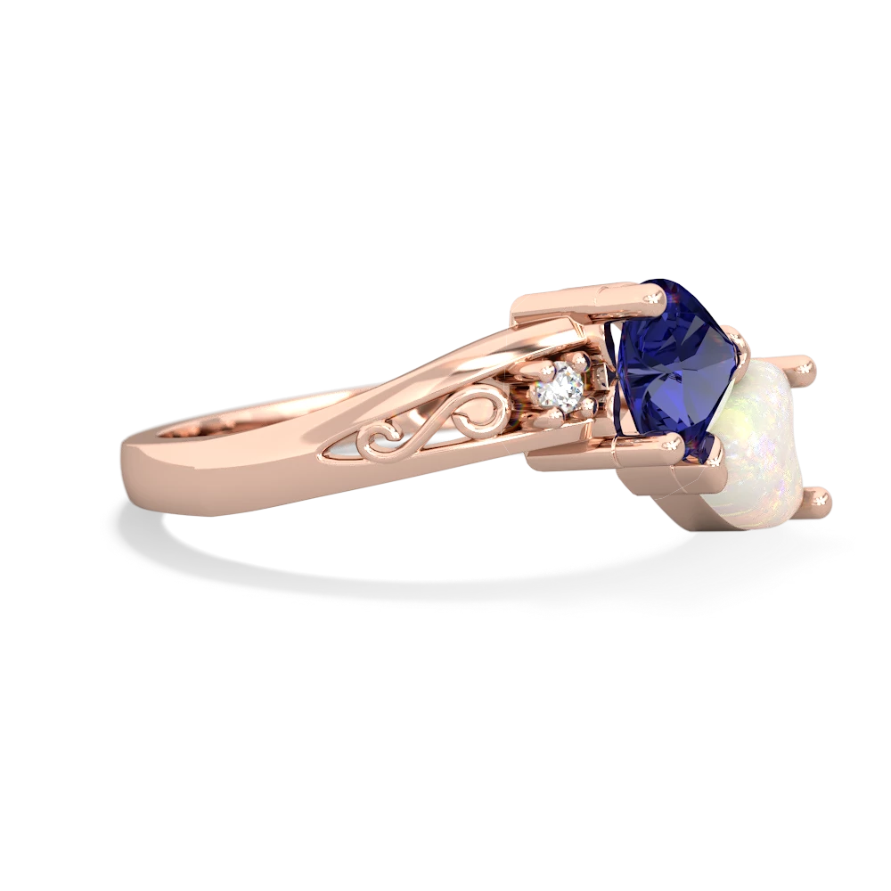 Lab Sapphire Snuggling Hearts 14K Rose Gold ring R2178