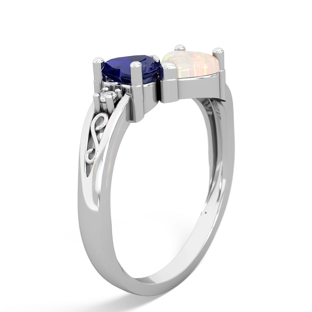 Lab Sapphire Snuggling Hearts 14K White Gold ring R2178