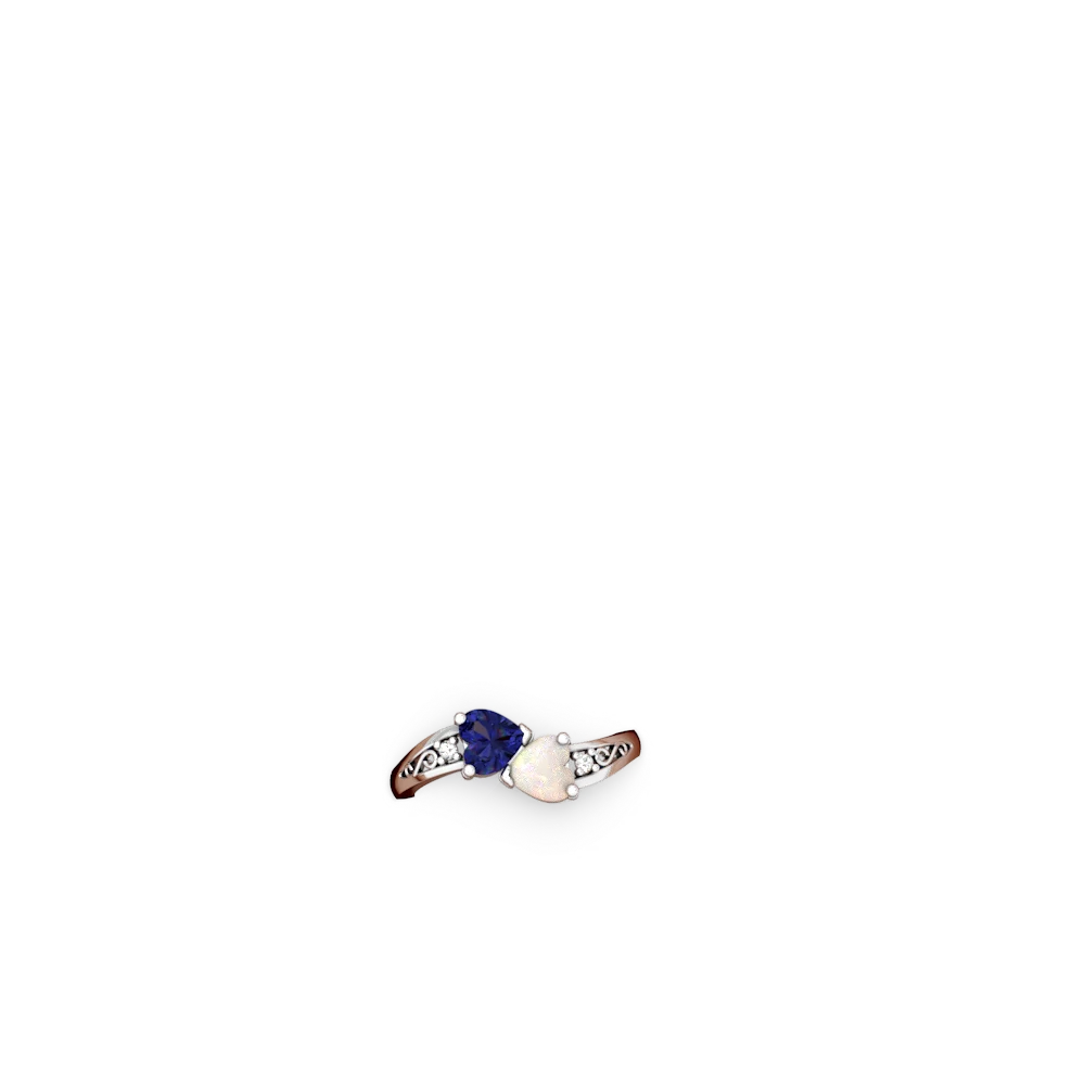 Lab Sapphire Snuggling Hearts 14K White Gold ring R2178