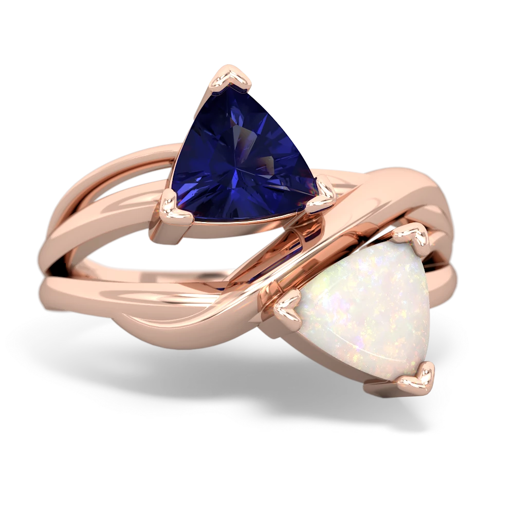 Lab Sapphire Split Band Swirl 14K Rose Gold ring R2341