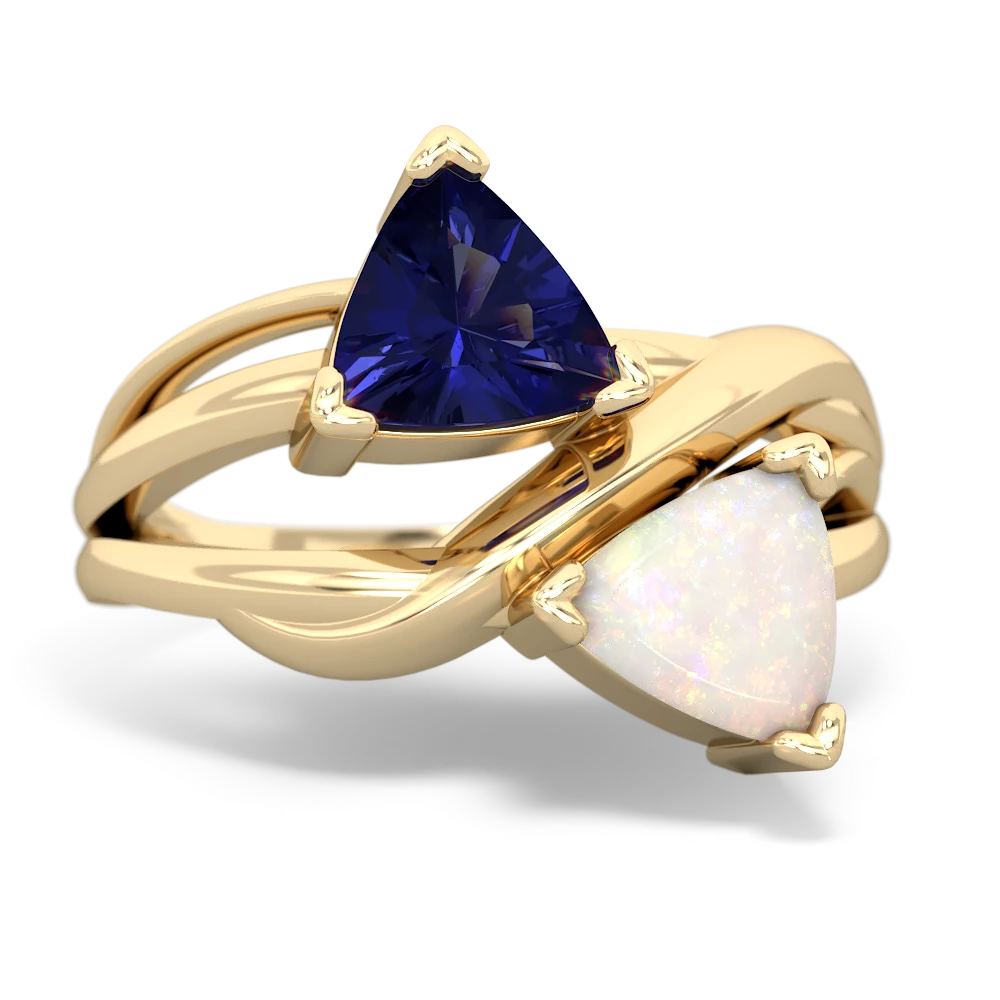 Lab Sapphire Split Band Swirl 14K Yellow Gold ring R2341