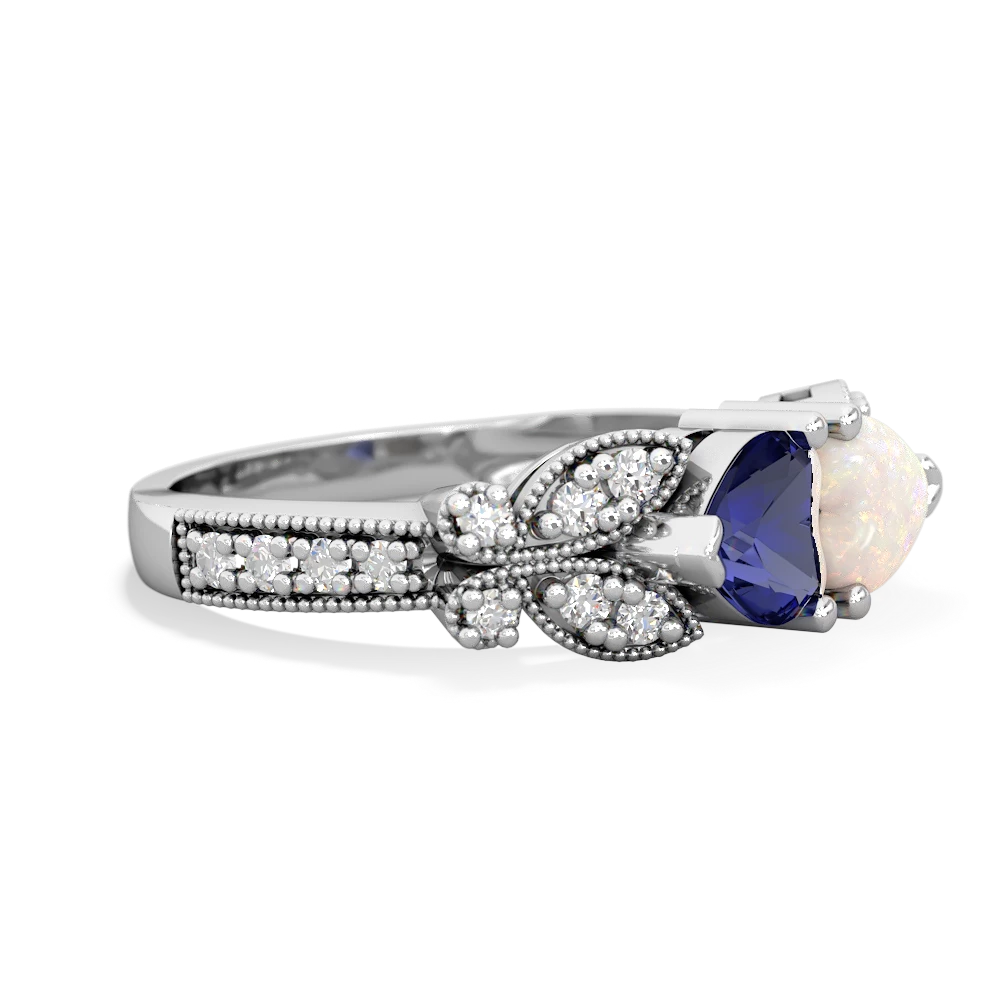 Lab Sapphire Diamond Butterflies 14K White Gold ring R5601