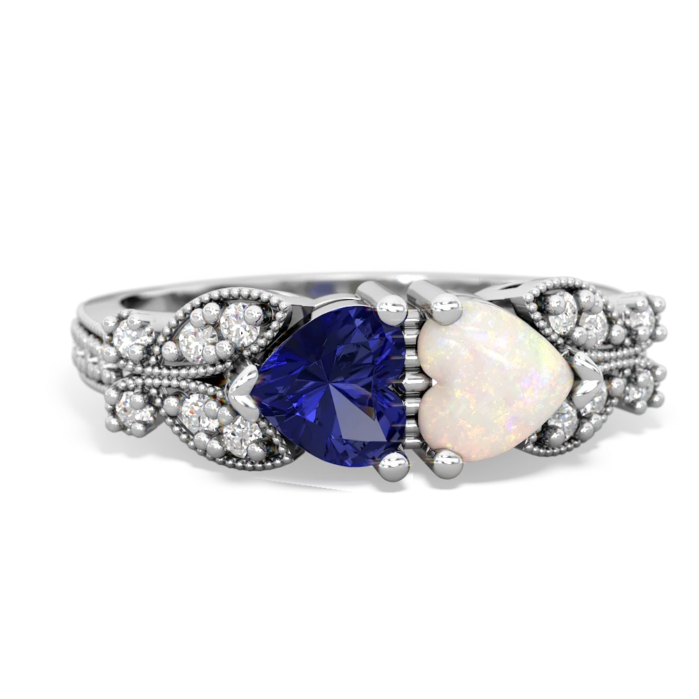 Lab Sapphire Diamond Butterflies 14K White Gold ring R5601