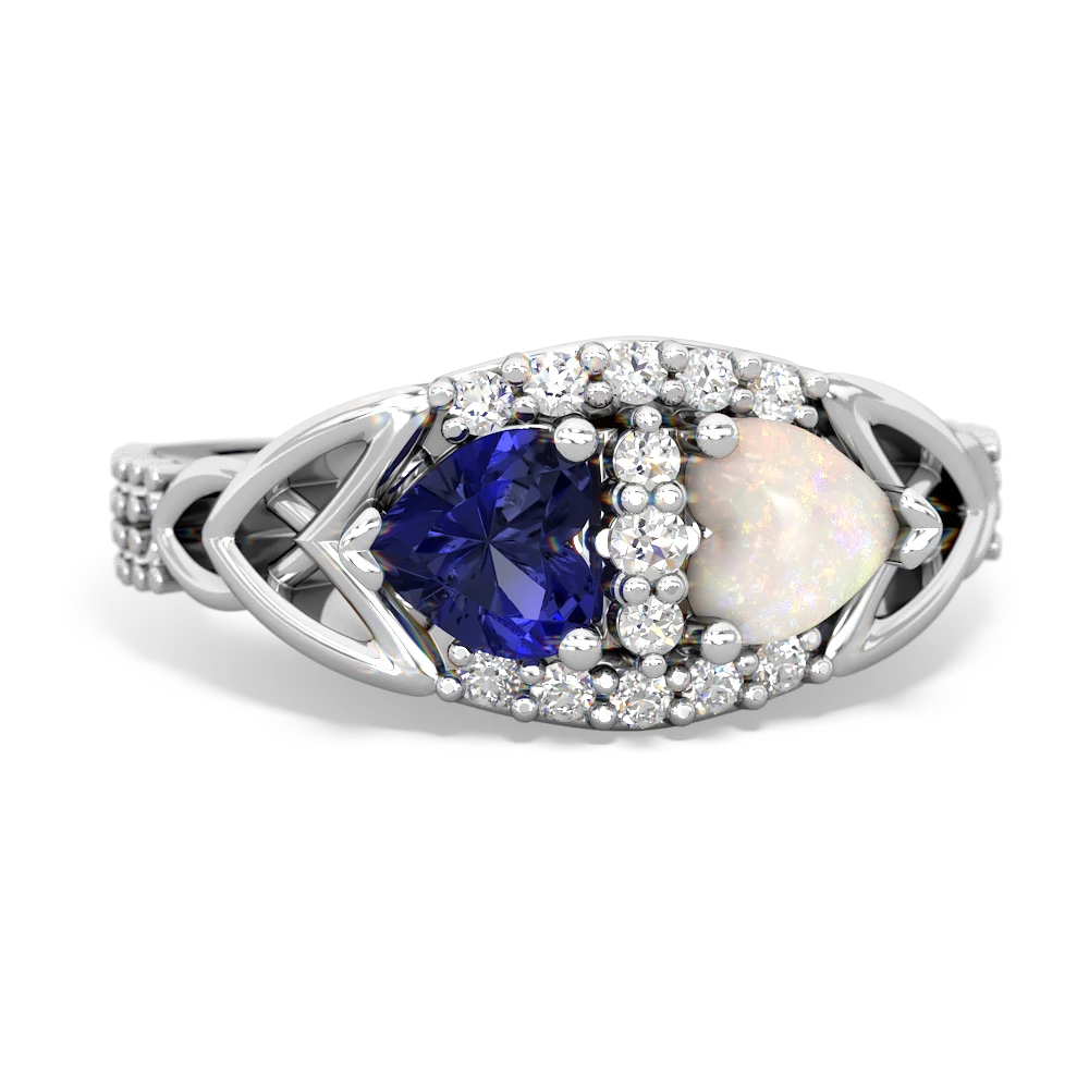 Lab Sapphire Sparkling Celtic Knot 14K White Gold ring R2645