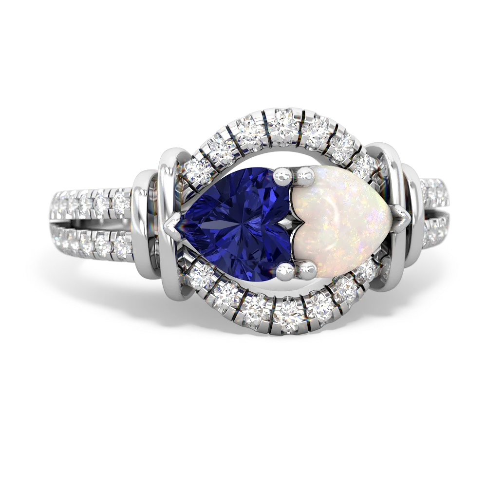 Lab Sapphire Art-Deco Keepsake 14K White Gold ring R5630