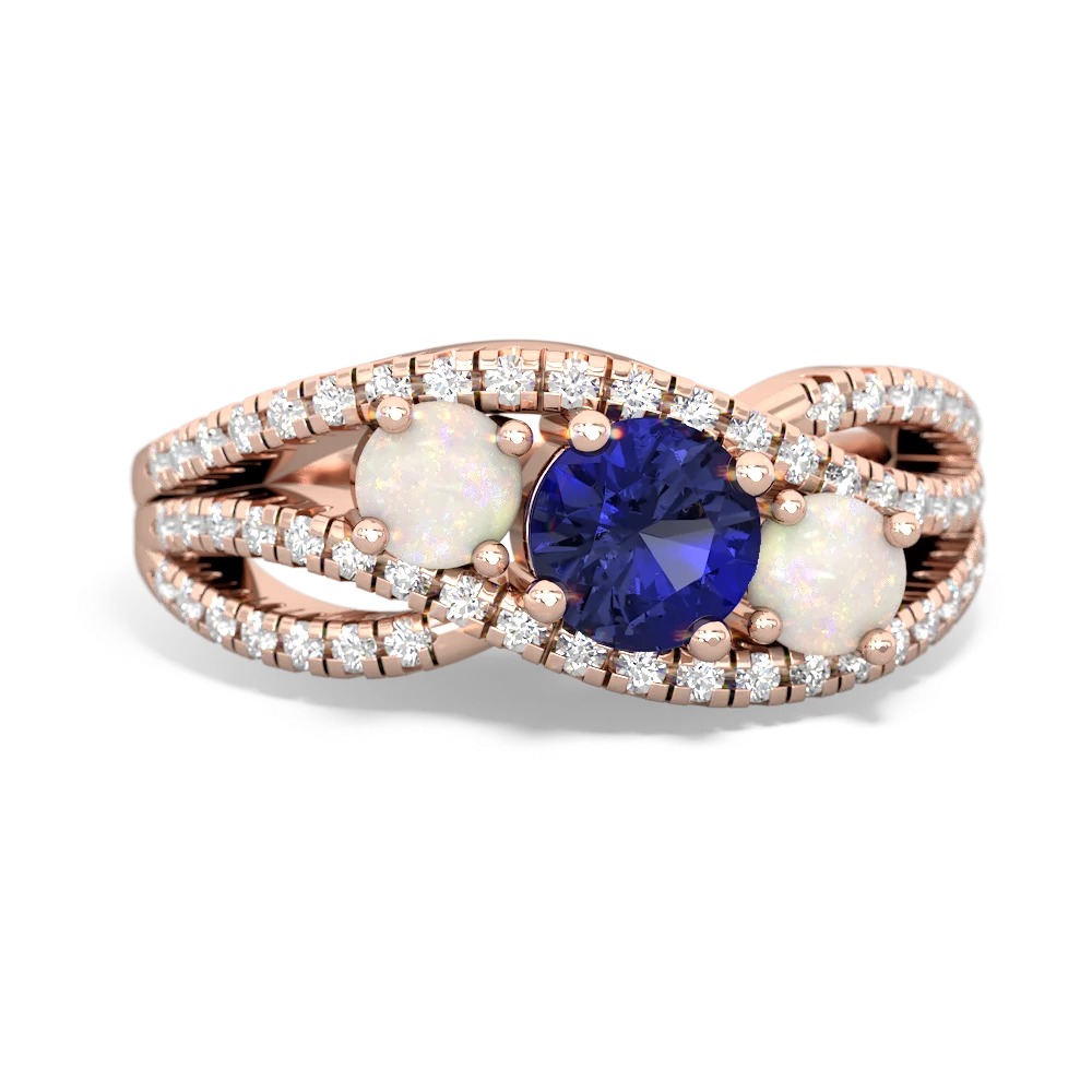 Lab Sapphire Three Stone Aurora 14K Rose Gold ring R3080