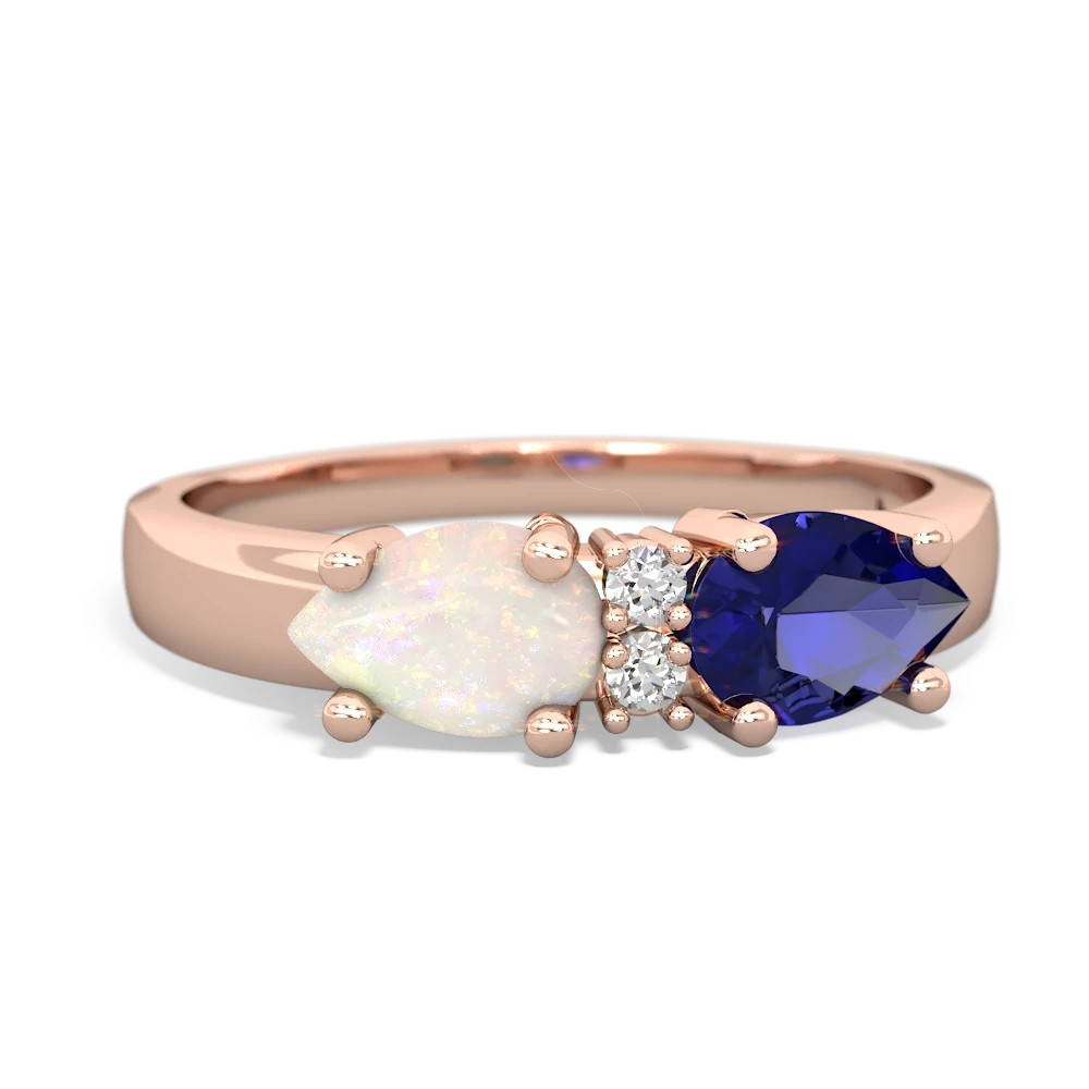 Lab Sapphire Pear Bowtie 14K Rose Gold ring R0865