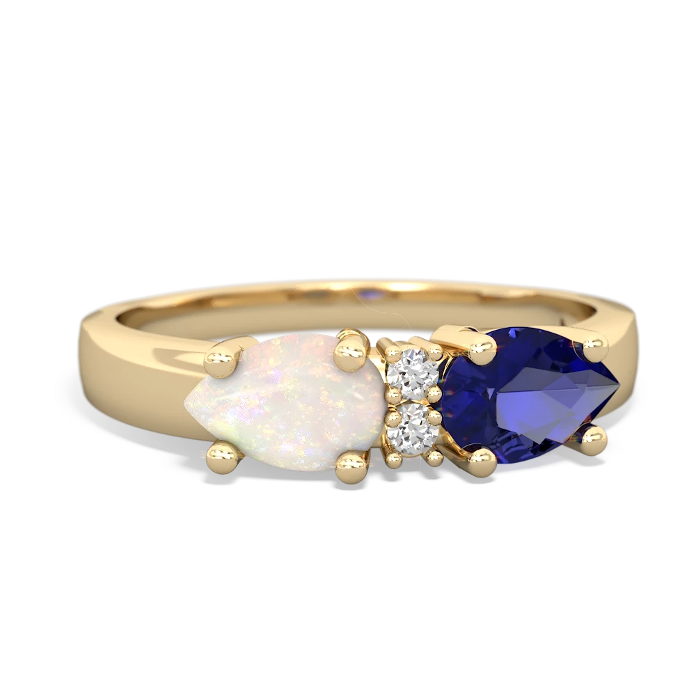 Lab Sapphire Pear Bowtie 14K Yellow Gold ring R0865