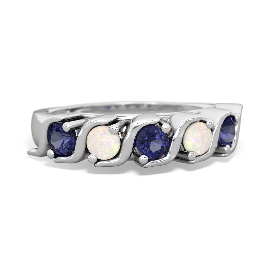 Lab Sapphire Anniversary Band 14K White Gold ring R2089