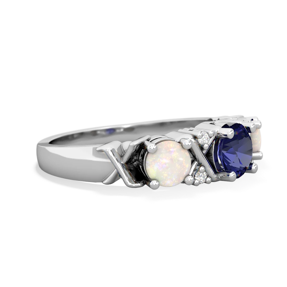 Lab Sapphire Hugs And Kisses 14K White Gold ring R5016