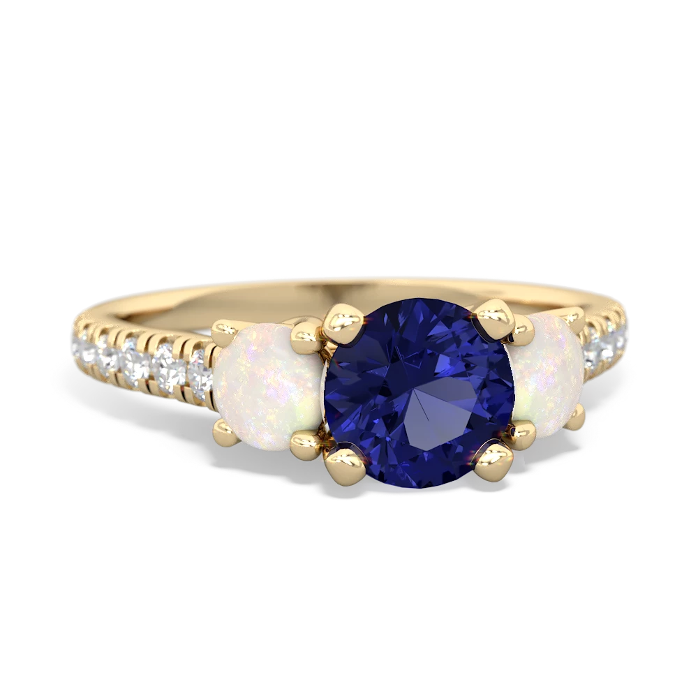 Lab Sapphire Pave Trellis 14K Yellow Gold ring R5500