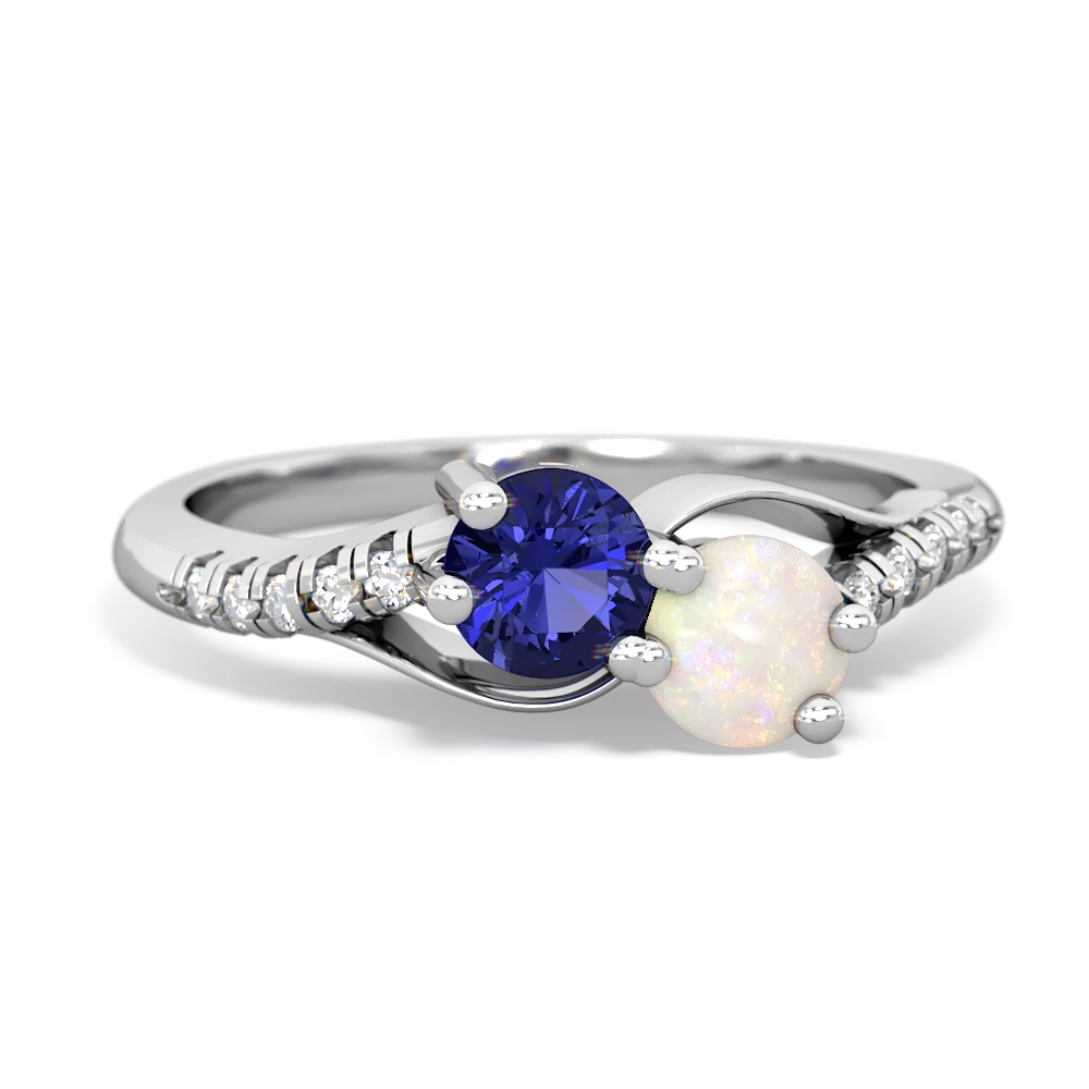 Lab Sapphire Infinity Pave Two Stone 14K White Gold ring R5285