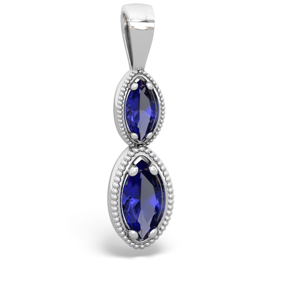 Lab Sapphire Antique-Style Halo 14K White Gold pendant P5700