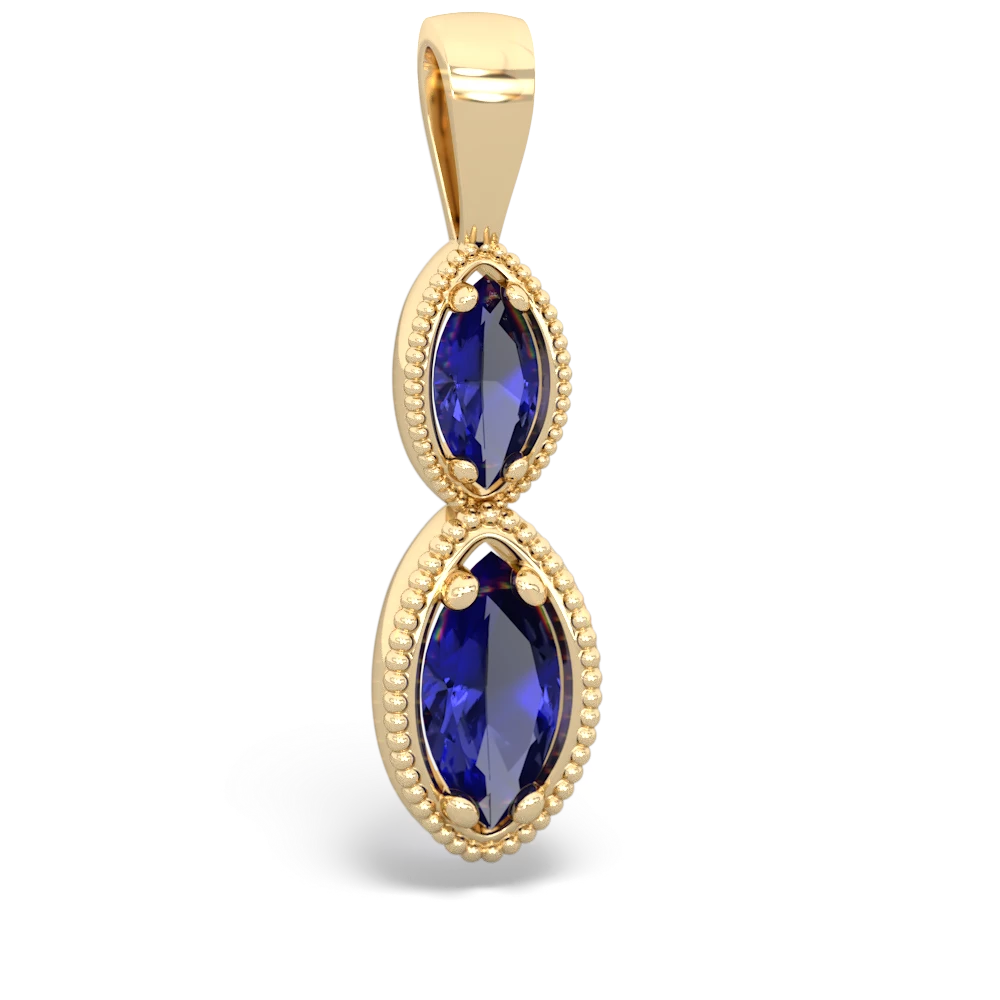 Lab Sapphire Antique-Style Halo 14K Yellow Gold pendant P5700