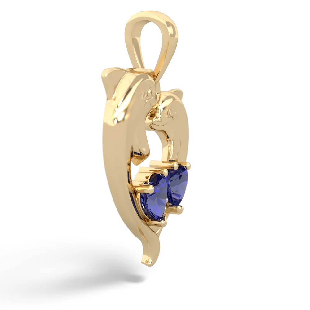 Lab Sapphire Dolphin Heart 14K Yellow Gold pendant P5820