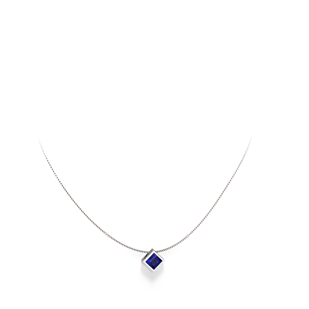 Lab Sapphire 6Mm Princess Slide 14K White Gold pendant P3789