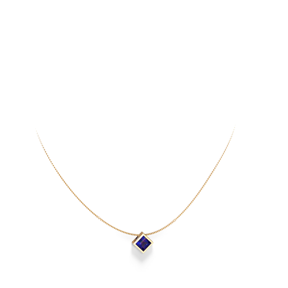 Lab Sapphire 6Mm Princess Slide 14K Yellow Gold pendant P3789