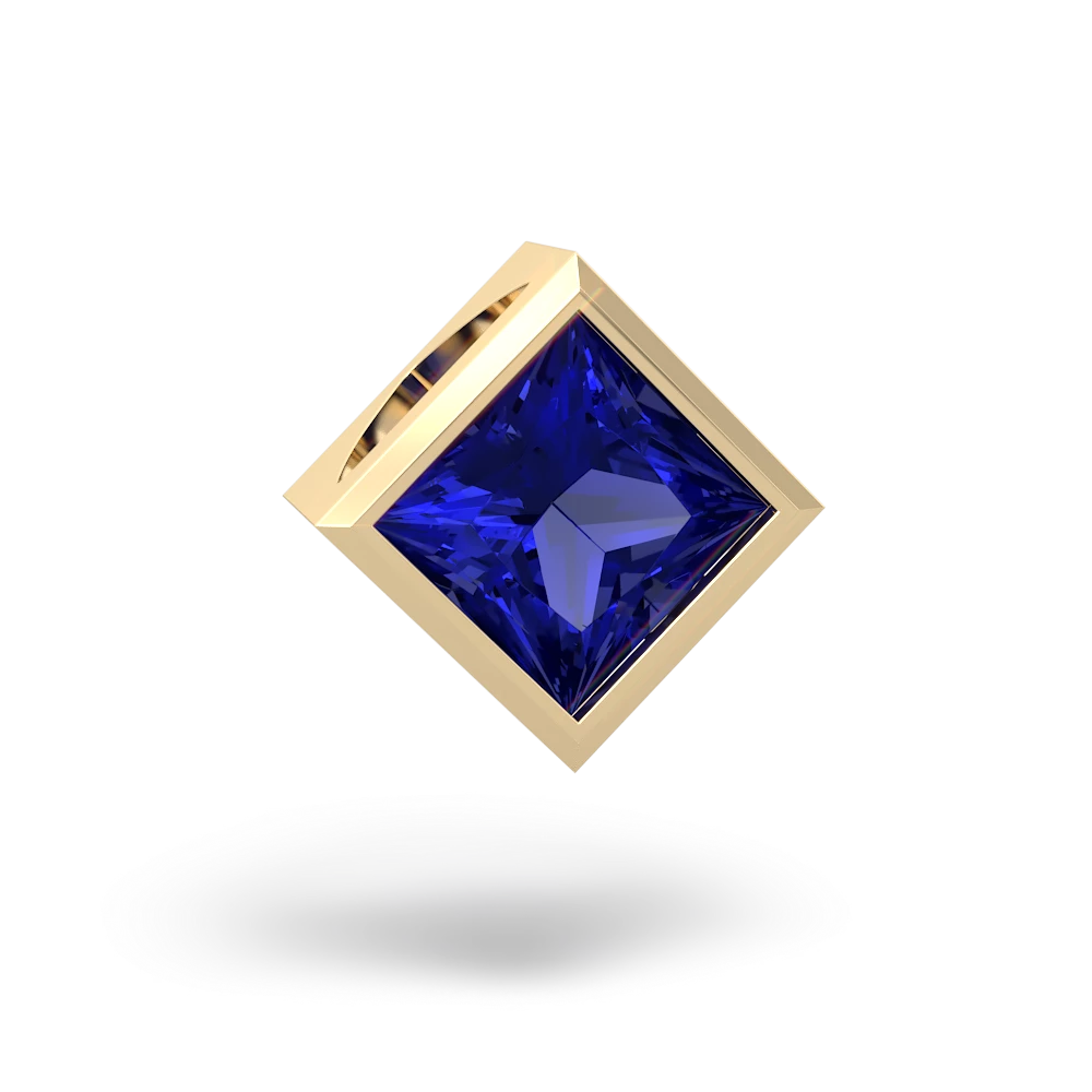 Lab Sapphire 6Mm Princess Slide 14K Yellow Gold pendant P3789